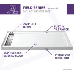 ANZZI Field 36 In. X 60 In. Double Threshold Shower Base In White -Warm Bathroom 7e212f6a0c65ed6a 2762 w800 h800 b1 p0