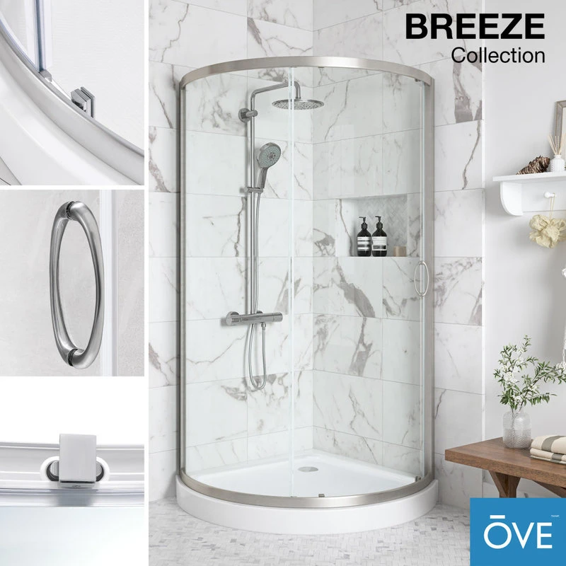 Ove Decors Breeze 34 Shower Kit, Clear Glass Panels And Base, Satin Nickel 2 Ove Decors Breeze 34 Shower Kit, Clear Glass Panels And Base, Satin Nickel - Image 2