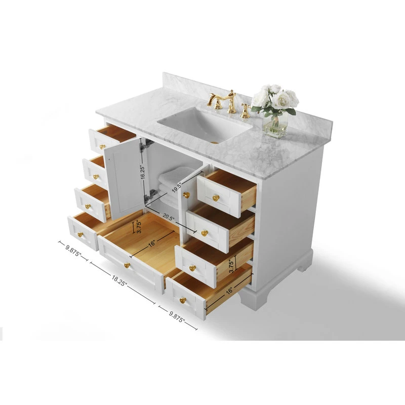 Audrey Vanity Set, White, 48", Gold Hardware, No Mirror 8 Audrey Vanity Set, White, 48", Gold Hardware, No Mirror - Image 8
