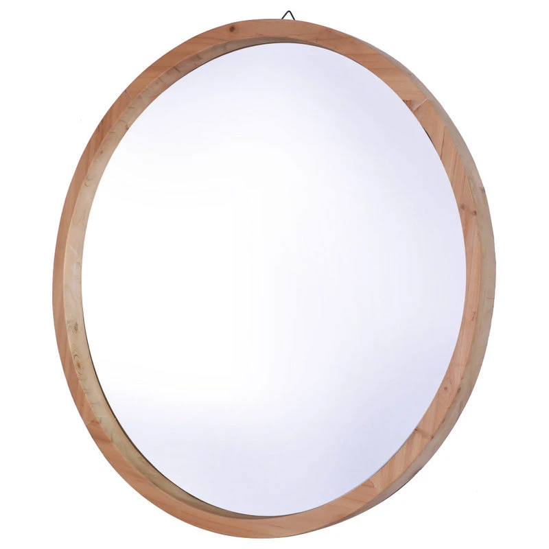 22" Round Wood Wall Mirror, Large, Natural Brown 3 22" Round Wood Wall Mirror, Large, Natural Brown - Image 3