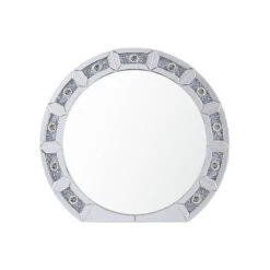 ACME Noralie Glass Wall Round Decor Mirror In Mirrored And Faux Diamonds