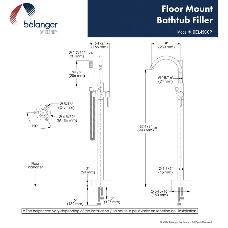 Belanger DEL45 Single Handle Freestanding Tub Filler, Brushed Nickel 7 Belanger DEL45 Single Handle Freestanding Tub Filler, Brushed Nickel - Image 7