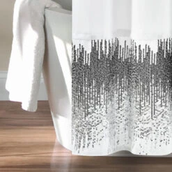 Shimmer Sequins Shower Curtain, White/Black -Warm Bathroom 812145f60f64d84f 3958 w800 h800 b0 p0