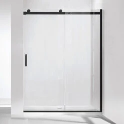 Rovigo 60" W X 76" H Single Sliding Frameless Shower Door, Matt Black