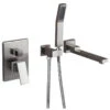 Modern Brushed Nickel Wall Mount Swivel Tub Faucet With Handshower Solid Brass
