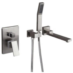 Modern Brushed Nickel Wall Mount Swivel Tub Faucet With Handshower Solid Brass