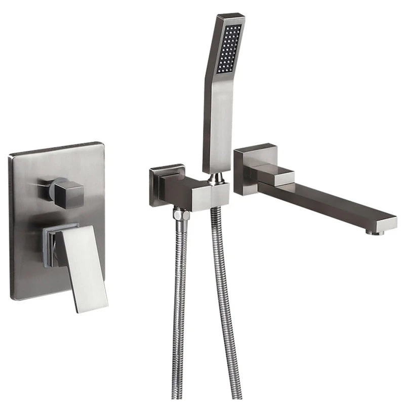 Modern Brushed Nickel Wall Mount Swivel Tub Faucet With Handshower Solid Brass 1 Modern Brushed Nickel Wall Mount Swivel Tub Faucet With Handshower Solid Brass