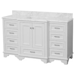 Nantucket 60" Single Bathroom Vanity In White With Carrara Marble Top -Warm Bathroom 8371557201661377 2508 w800 h800 b1 p0