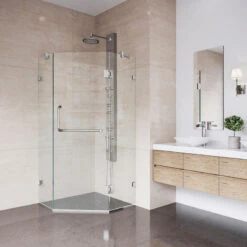 VIGO Piedmont 34"x34" Frameless Neo-Angle 3/8" Shower, Without Base, Brushed Nic -Warm Bathroom 851112f60f5b3f38 9461 w800 h800 b0 p0