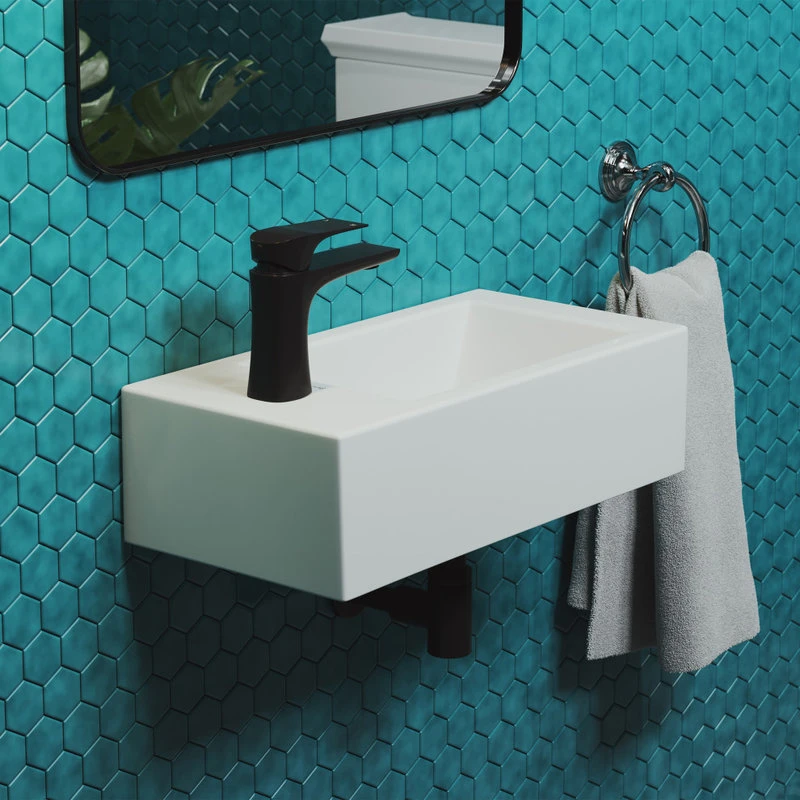 Voltaire 19.5"x10" Ceramic Wall Hung Sink With Faucet Mount, Left Side 2 Voltaire 19.5"x10" Ceramic Wall Hung Sink With Faucet Mount, Left Side - Image 2