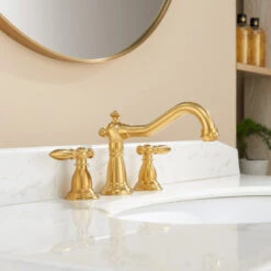 Corella Widespread Bathroom Basin Sink Faucet, Brushed Gold -Warm Bathroom 85b1fc7c027a47e9 2079 w800 h800 b0 p0