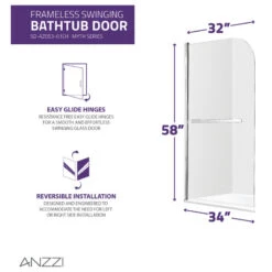 ANZZI Myth 34" X 58" Frameless Hinged Tub Door, Polished Chrome -Warm Bathroom 86710fe80fe136d0 2794 w800 h800 b1 p0