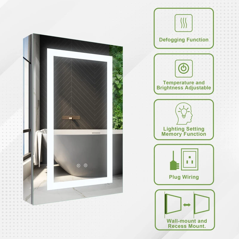 Recessed/Surface LED Light Mirror Medicine Cabinet Defogger, 20"x30" Left Hinge 4 Recessed/Surface LED Light Mirror Medicine Cabinet Defogger, 20"x30" Left Hinge - Image 4