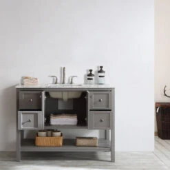 Florence 48" Single Bathroom Vanity In Gray With White Carrara Marble Top -Warm Bathroom 87d103de009c45de 4000 w800 h800 b0 p0