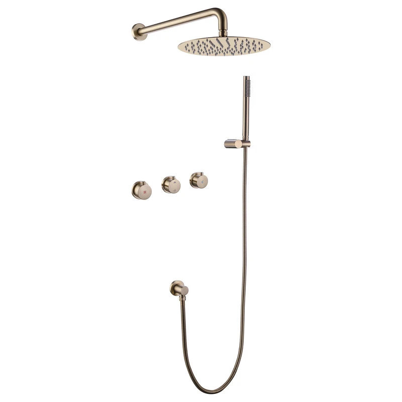 Wall Mounted Rain Shower System With Hand Shower-Includes Rough-In Valve, Brushed Gold 1 Wall Mounted Rain Shower System With Hand Shower-Includes Rough-In Valve, Brushed Gold