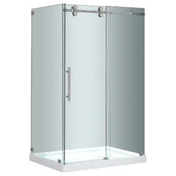 Langham Frameless Sliding Shower Enclosure, Stainless, 48"x35"x77.5", Right Base