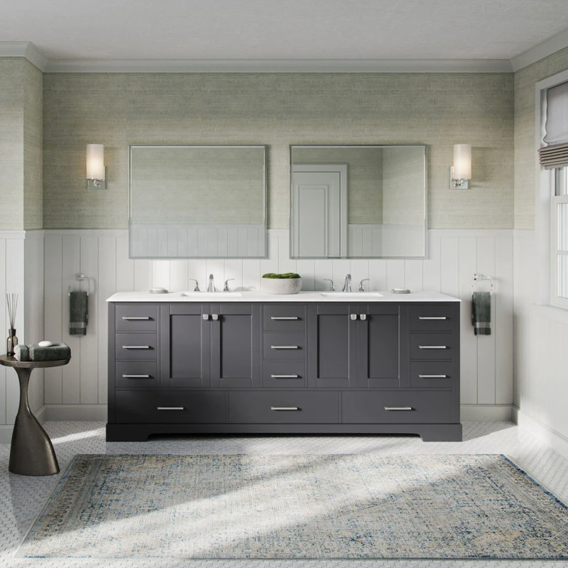 The Laurel Bathroom Vanity, Deep Gray, 84", Double Sink, Freestanding 1 The Laurel Bathroom Vanity, Deep Gray, 84", Double Sink, Freestanding