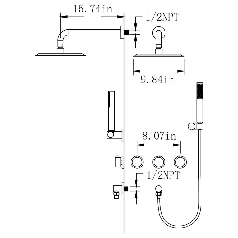 Wall Mounted Rain Shower System With Hand Shower-Includes Rough-In Valve, Brushed Gold 11 Wall Mounted Rain Shower System With Hand Shower-Includes Rough-In Valve, Brushed Gold - Image 11