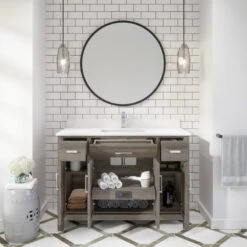 Kali Vanity With Power Bar And Drawer Organizer, French Gray, 48" 12 Kali Vanity With Power Bar And Drawer Organizer, French Gray, 48" -Warm Bathroom 8cd127b20f9b1db8 9284 w800 h800 b0 p0