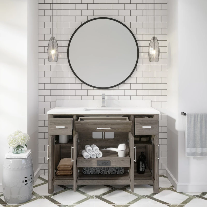 Kali Vanity With Power Bar And Drawer Organizer, French Gray, 48" 4 Kali Vanity With Power Bar And Drawer Organizer, French Gray, 48" - Image 4