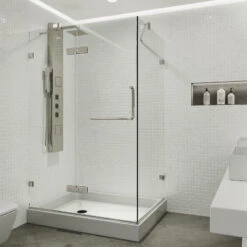 VIGO Monteray 32"x40'' Frameless Shower Enclosure With Left Base, Brushed Nickel