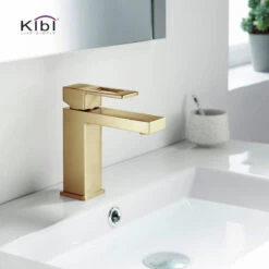 Cubic Single Hole Bathroom Faucet KBF1002, Brush Gold, W/ Drain -Warm Bathroom 8de155c90f1b5219 8406 w800 h800 b0 p0