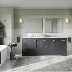 The Laurel Bathroom Vanity, Deep Gray, 84", Double Sink, Freestanding 15 The Laurel Bathroom Vanity, Deep Gray, 84", Double Sink, Freestanding -Warm Bathroom 8f816bbb03f6a002 7519 w800 h800 b0 p0