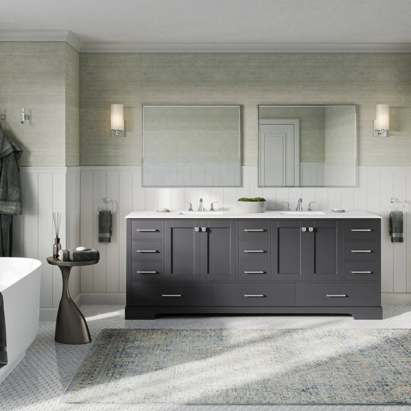 The Laurel Bathroom Vanity, Deep Gray, 84", Double Sink, Freestanding 3 The Laurel Bathroom Vanity, Deep Gray, 84", Double Sink, Freestanding - Image 3