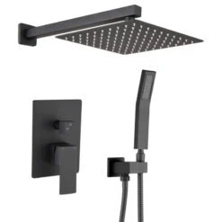 12" Wall Mounted Rainfall Shower System, Matt Back