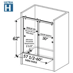 57 1/2-60"Wx62"H Bypass Sliding Bathtub Door ULTRA-H, Chrome 9 57 1/2-60"Wx62"H Bypass Sliding Bathtub Door ULTRA-H, Chrome -Warm Bathroom 90315b2400eef714 9588 w800 h800 b1 p0