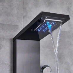 Stainless Steel LED Shower Panel With Massage Jets Waterfall Rainfall, Charcoal -Warm Bathroom 90814f760d91b260 3426 w800 h800 b0 p0