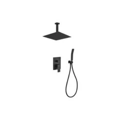 Aqua Piazza Set, 12" Ceiling Mount Square Rain Shower And Handheld, Matte Black