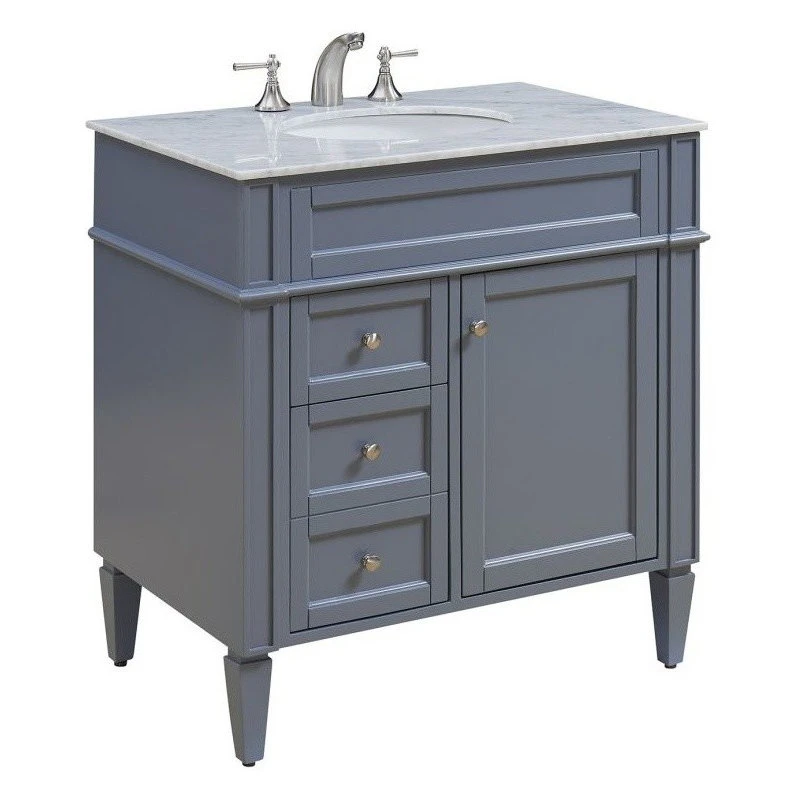 Park Avenue 32" Single Bathroom Vanity In Gray With Marble Top 2 Park Avenue 32" Single Bathroom Vanity In Gray With Marble Top - Image 2