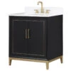 Gracie 30" / 36" Bathroom Vanity, Black, 30", Satin Brass, White Quartz Top