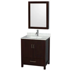 Sheffield 30" Espresso Single Vanity, Carrara Marble Top, Um Sq Sink, Med Cab