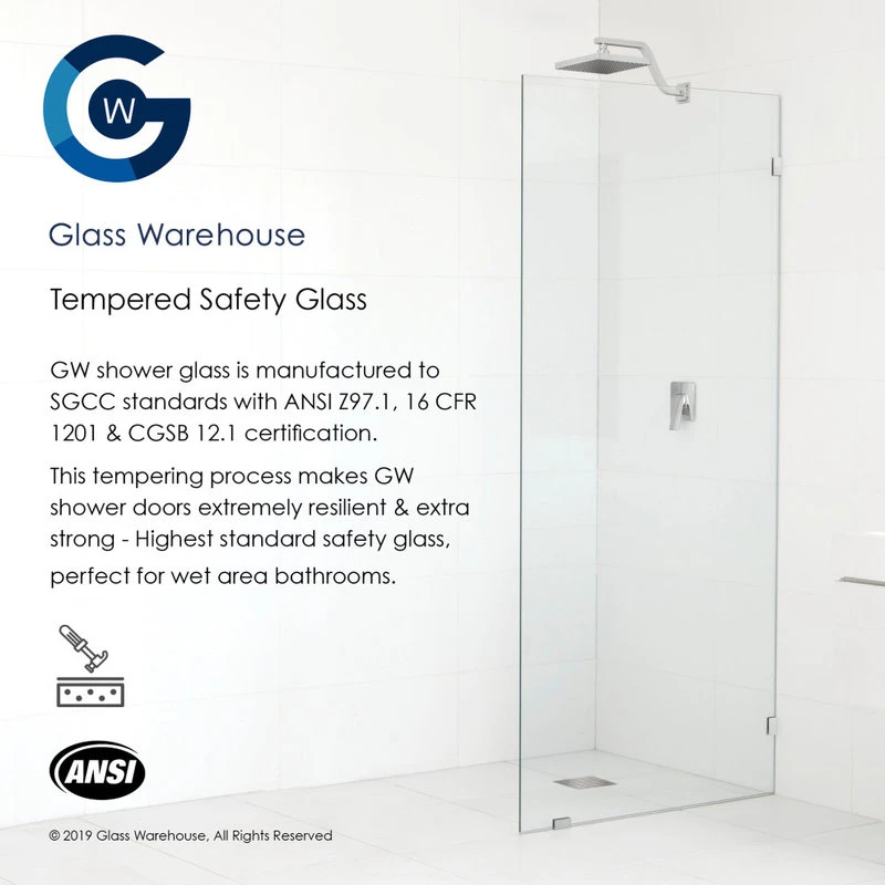 78"x32.5" Frameless Shower Door Single Fixed Panel, Polished Chrome 6 78"x32.5" Frameless Shower Door Single Fixed Panel, Polished Chrome - Image 6