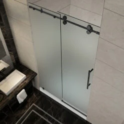 Langham Frameless Sliding Shower Door, Frosted, Oil-Rubbed Bronze, 48"x75" 9 Langham Frameless Sliding Shower Door, Frosted, Oil-Rubbed Bronze, 48"x75" -Warm Bathroom 927140b407a39a0a 2430 w800 h800 b0 p0
