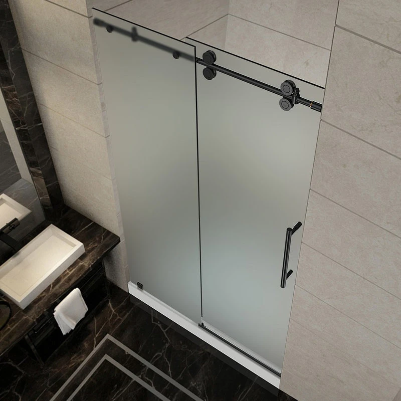 Langham Frameless Sliding Shower Door, Frosted, Oil-Rubbed Bronze, 48"x75" 5 Langham Frameless Sliding Shower Door, Frosted, Oil-Rubbed Bronze, 48"x75" - Image 5