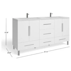The Mendocino Bathroom Vanity, White, 67", Double Sink, Freestanding -Warm Bathroom 9271651403d9cb94 8546 w800 h800 b1 p0