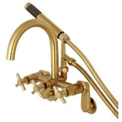 Aqua Vintage 7" Adjustable Wall Mount Tub Faucet, Brushed Brass