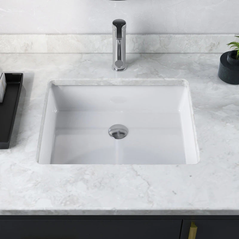 White Ceramic Rectangular Lavatory Undermount Bathroom Sink With Overflow 2 White Ceramic Rectangular Lavatory Undermount Bathroom Sink With Overflow - Image 2