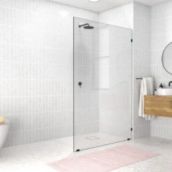 78"x48" Frameless Shower Door Single Fixed Panel, Matte Black