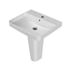 Rectangular White Ceramic Pedestal Sink, One Hole