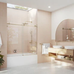 56-60"x60" Frameless Bath Tub Sliding Shower Door, Satin Brass -Warm Bathroom 9431ac7b0345da9c 2735 w800 h800 b0 p0