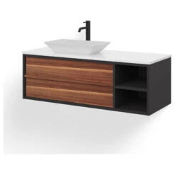 The Rhone Bathroom Vanity, Single Sink, 48", Walnut And Dark Gray, Wallmounted -Warm Bathroom 94f1a66703c744ca 4004 w800 h800 b1 p0