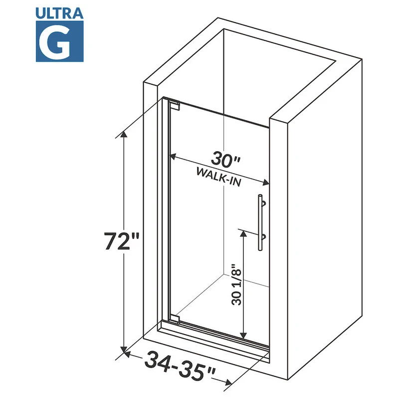 LessCare ULTRA-G Pivot Clear Glass Pivot Shower Doors, Brushed Nickel, 34-35"x72" 4 LessCare ULTRA-G Pivot Clear Glass Pivot Shower Doors, Brushed Nickel, 34-35"x72" - Image 4