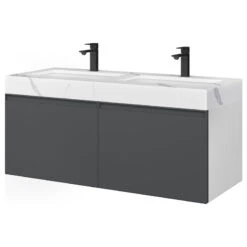 The Monolith Bathroom Vanity, Double Sink, 48", Dark Gray, Wall Mount -Warm Bathroom 95e1b9bc03c73364 9511 w800 h800 b1 p0