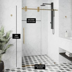 VIGO 64x74 Elan Frameless Sliding Shower Door, Matte Gold 20 VIGO 64x74 Elan Frameless Sliding Shower Door, Matte Gold -Warm Bathroom 9671a8cb01812521 7241 w800 h800 b0 p0