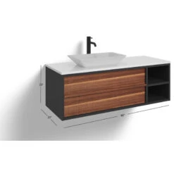 The Rhone Bathroom Vanity, Single Sink, 48", Walnut And Dark Gray, Wallmounted -Warm Bathroom 972120fc03c74468 4004 w800 h800 b1 p0