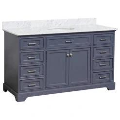Aria 60" Bathroom Vanity, Marine Gray, Carrara Marble, Single Vanity